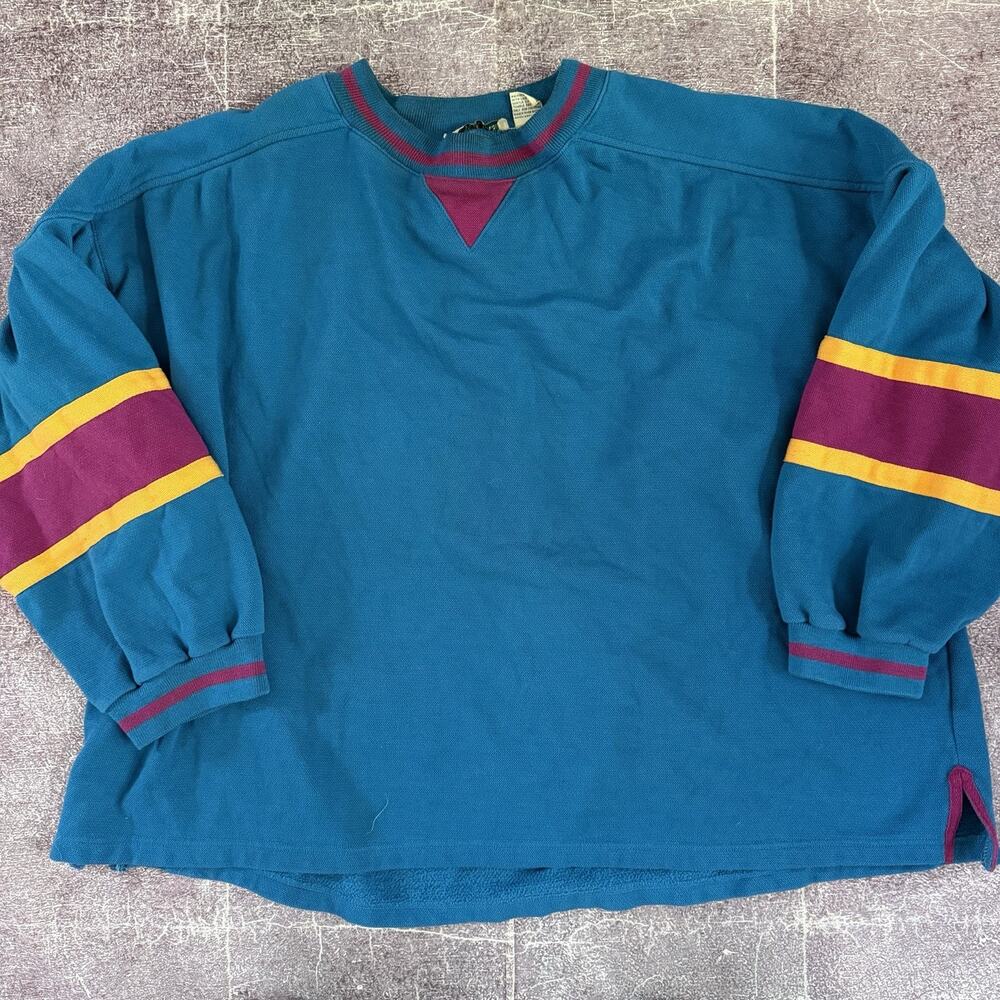 Men's Vintage 90's Steeplechase Teal Blue Double Knit Color Block Sweatshirt 2XL